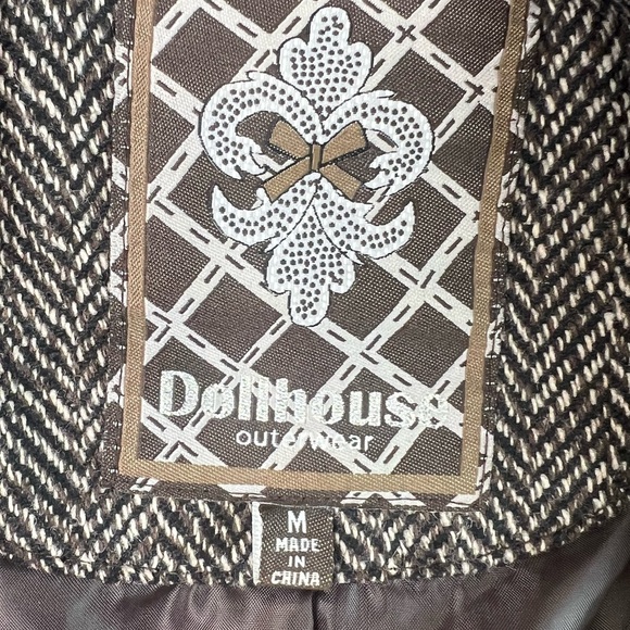 Women's Tweed Blazer Size Medium Brown Herringbone VELVETEEN Trim Dollhouse - Picture 14 of 14